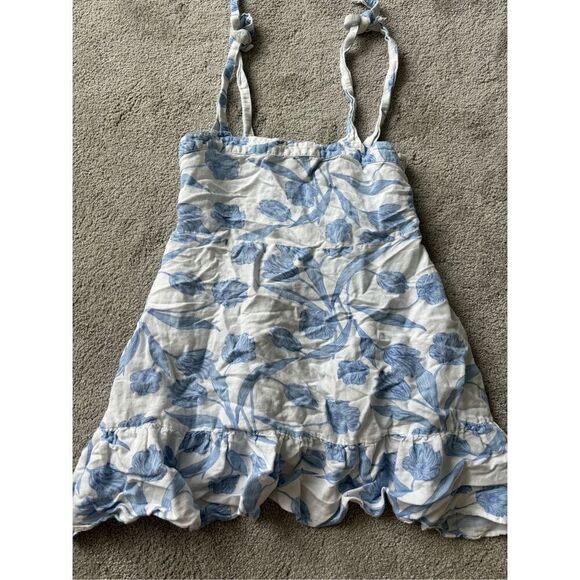 Emily McCarthy Girls Blue White Mini Dress Tulip Twist Floral Tie Sleeves, $98 B - Picture 4 of 4
